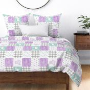 watercolor woodland wholecloth (90) - purple, dark mint, grey