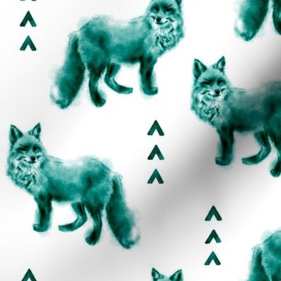 Fox and Arrows - Bright Teal and Black on White