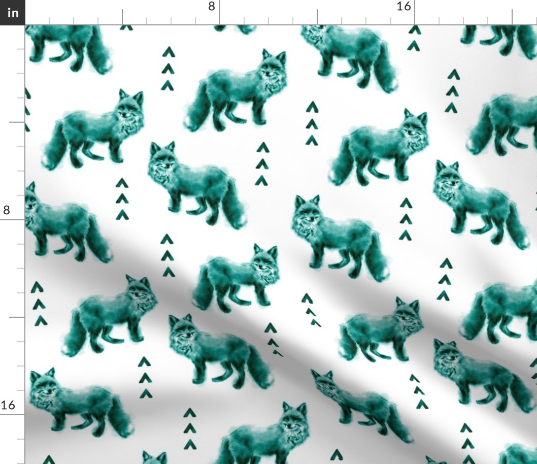 Fox and Arrows - Bright Teal and Black on White