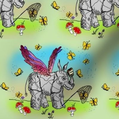 Winged Rhinoceros Unicorn Luring Butterflies with Peanut Butter - Take 2