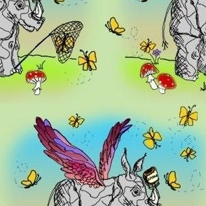 Winged Rhinoceros Unicorn Luring Butterflies with Peanut Butter - Take 2