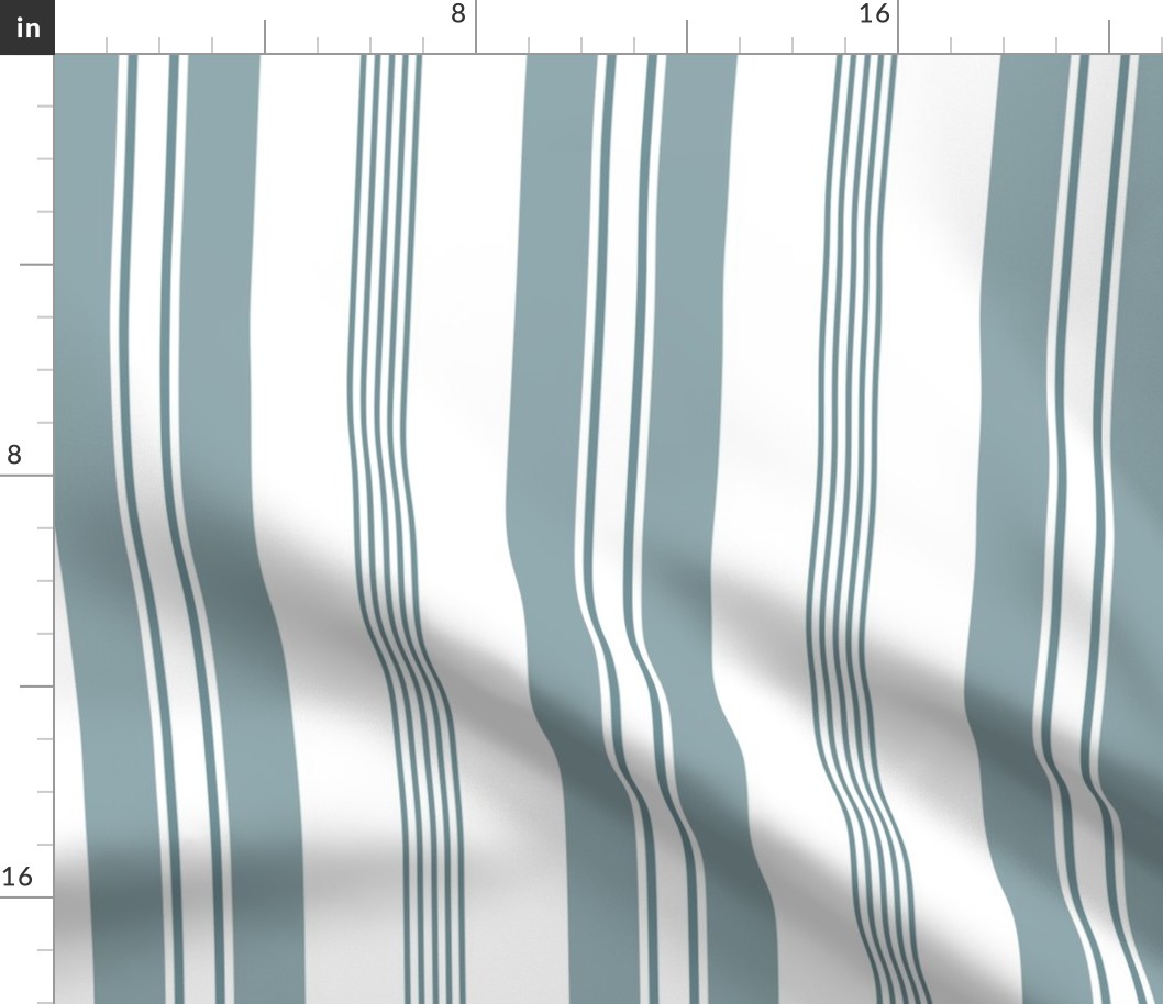 stripes - french ticking - soft blue green