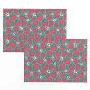 Strawberries Strawberry & Flowers Summer Fruit Red on Dark Grey