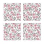 Vintage Summer Pink Flowers with Hand Drawn Black Dots on White