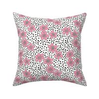 Vintage Summer  Dark Pink  Flowers with Hand Drawn Black Dots on White