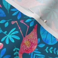 Flamingo jungle watercolor blue