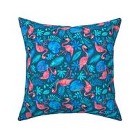 Flamingo jungle watercolor blue