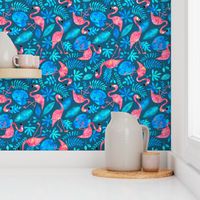 Flamingo jungle watercolor blue