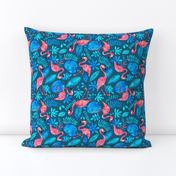 Flamingo jungle watercolor blue