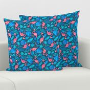 Flamingo jungle watercolor blue