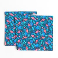 Flamingo jungle watercolor blue