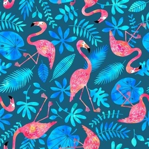 Flamingo jungle watercolor blue