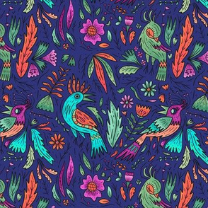 (3") Jungle Birds on Regal Blue 