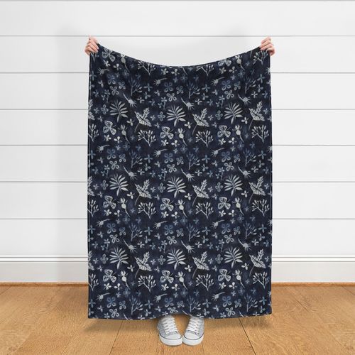 garden silhouettes midnight blue - Spoonflower