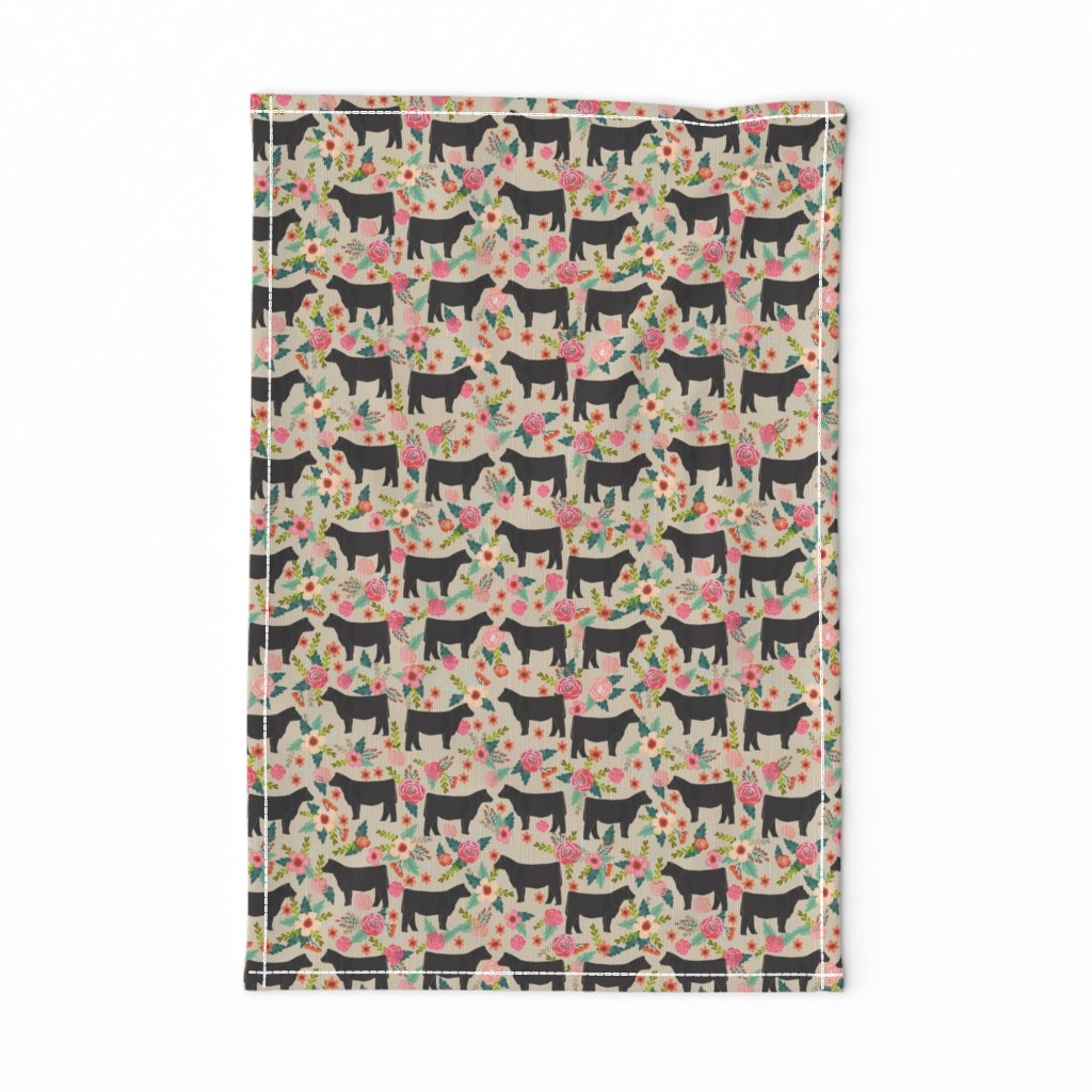 steer floral fabric show steer cows farm barn fabric florals design - sand