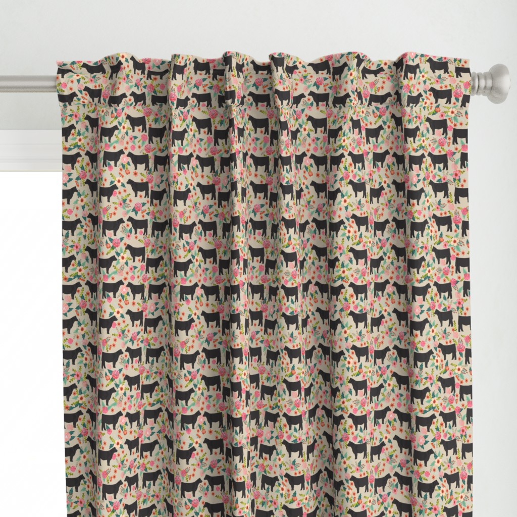 steer floral fabric show steer cows farm barn fabric florals design - sand