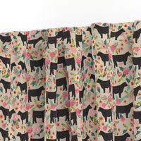 steer floral fabric show steer cows farm barn fabric florals design - sand