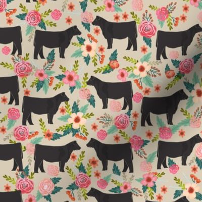 steer floral fabric show steer cows farm barn fabric florals design - sand