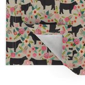 steer floral fabric show steer cows farm barn fabric florals design - sand