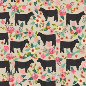 steer floral fabric show steer cows farm barn fabric florals design - sand