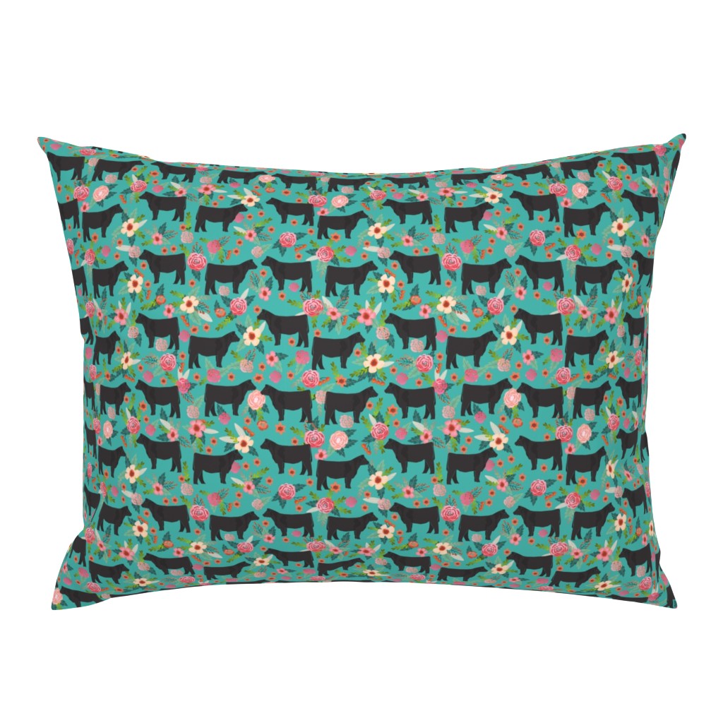 steer floral fabric show steer cows farm barn fabric florals design - turquoise