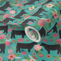 steer floral fabric show steer cows farm barn fabric florals design - turquoise