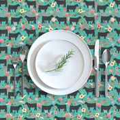 steer floral fabric show steer cows farm barn fabric florals design - turquoise