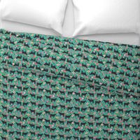 steer floral fabric show steer cows farm barn fabric florals design - turquoise