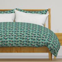 steer floral fabric show steer cows farm barn fabric florals design - turquoise