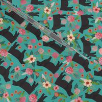 steer floral fabric show steer cows farm barn fabric florals design - turquoise