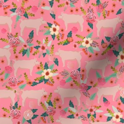pigs and florals fabric farmyard animals farm fabrics - pink