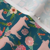 pigs and florals fabric farmyard animals farm fabrics - sapphire