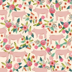 pigs and florals fabric farmyard animals farm fabrics - cream