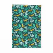 Lizards ditsy on dark teal