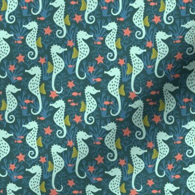 Seahorse in coral reef navy (small)