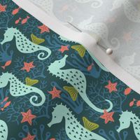 Seahorse in coral reef navy (small)