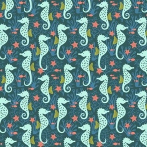 Seahorse in coral reef navy (small)