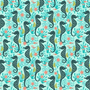 Seahorse in coral reef turquoise (small)