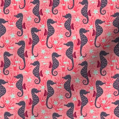 Seahorse in coral reef pink (small)
