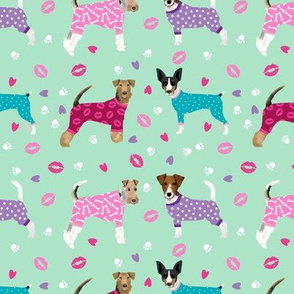 terriers in pyjamas fabric dogs in clothes cute rat terrier, jack russell terrier, welsh terrier, wire fox terrier