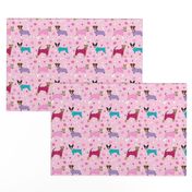 terriers in pyjamas fabric dogs in clothes cute rat terrier, jack russell terrier, welsh terrier, wire fox terrier - pink