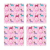 terriers in pyjamas fabric dogs in clothes cute rat terrier, jack russell terrier, welsh terrier, wire fox terrier - pink