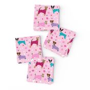 terriers in pyjamas fabric dogs in clothes cute rat terrier, jack russell terrier, welsh terrier, wire fox terrier - pink