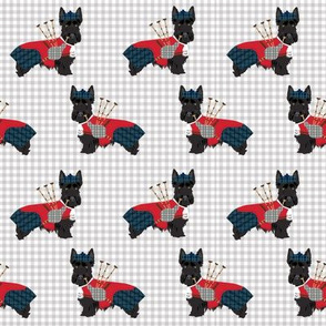 scottie dog with bagpipes fabric - cute scottish terrier design tartan - grey