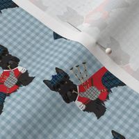 scottie dog with bagpipes fabric - cute scottish terrier design tartan - blue