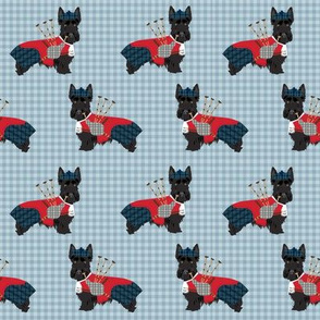 scottie dog with bagpipes fabric - cute scottish terrier design tartan - blue