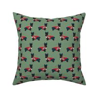 scottie dog with bagpipes fabric - cute scottish terrier design tartan - green