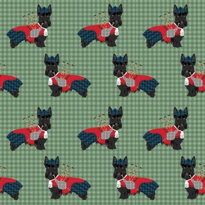 scottie dog with bagpipes fabric - cute scottish terrier design tartan - green