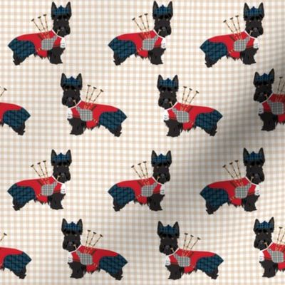 scottie dog with bagpipes fabric - cute scottish terrier design tartan - sand