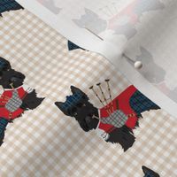 scottie dog with bagpipes fabric - cute scottish terrier design tartan - sand